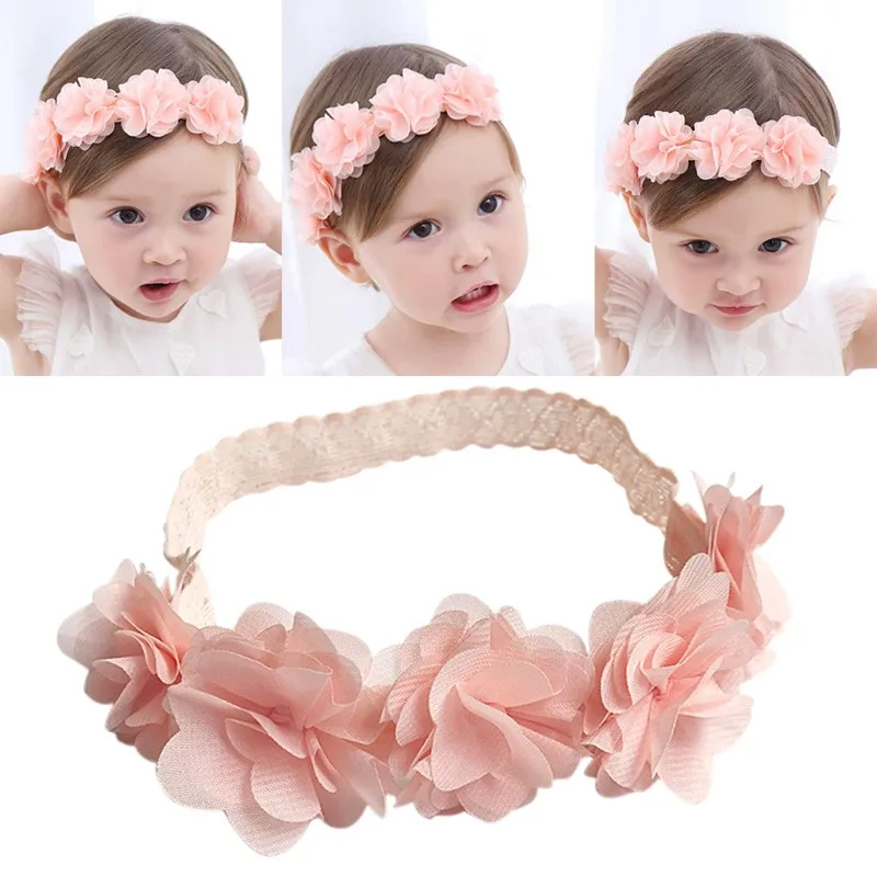 New Cute Sweet Headdress Children's Hair Accessories Newborn Children New Baby Girl Flower Headband Pink Hair Band