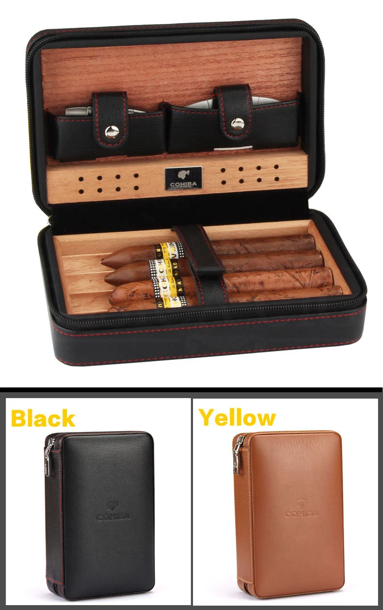 COHIBA, кедровое дерево, хьюмидор для сигар, портативный кожаный чехол коробка для сигар с зажигалкой, резак, увлажнитель, коробка для увлажнения