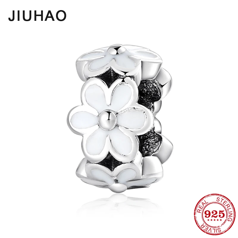 

Fashion women 925 sterling silver spring flower White enamel beads for Jewelry making Fit Original Pandora Charm Bracelet