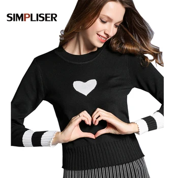 

SIMPLISER Women Knitted Sweaters Black White Pullovers Ladies Basic Tops Femme Sweater shirts ladies fashion clothings