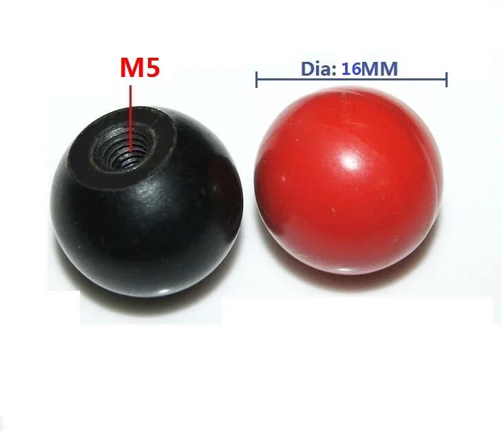 20pcs/lot M5 x 16mm BLACK/RED Ball Knob 5mm Thread 16mm Ball Diameter Bakelite Ball Lever Knob w