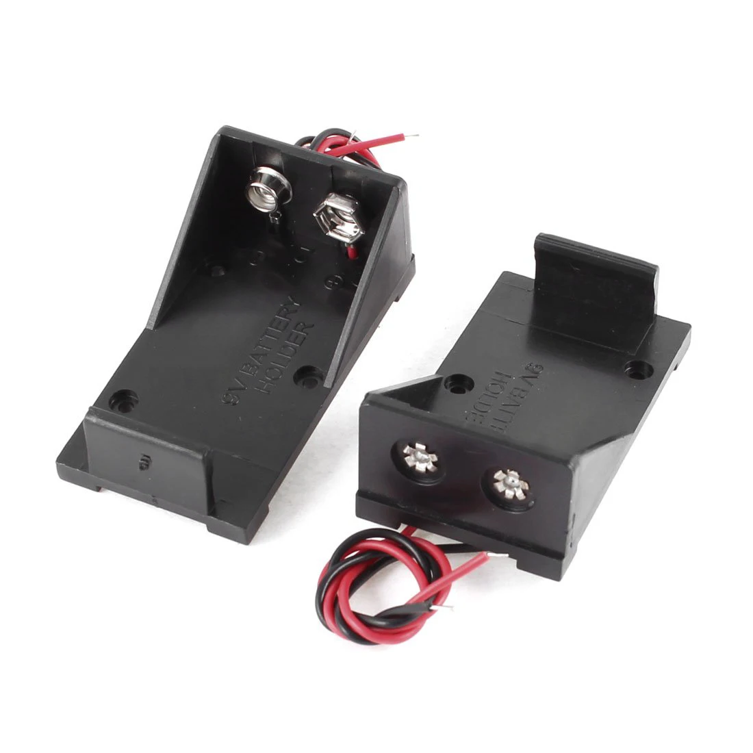 EDT 2 Pcs Black Plastic 9V Cells Battery Holder Case Box w Wired Leads