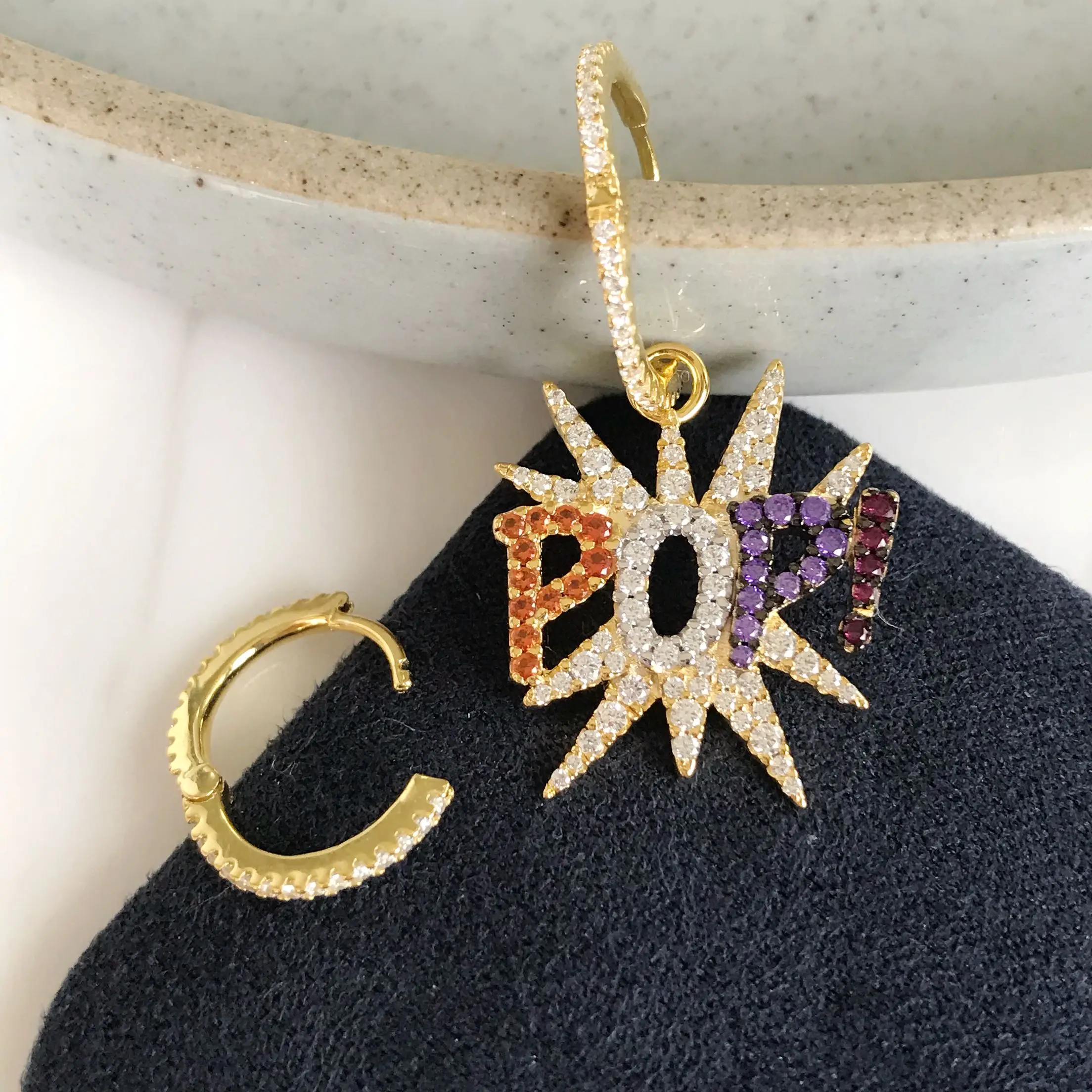 

new fashion monaco jewelry pop earrings for female S925 sterling silver gold color muti color stone earrings for girls women
