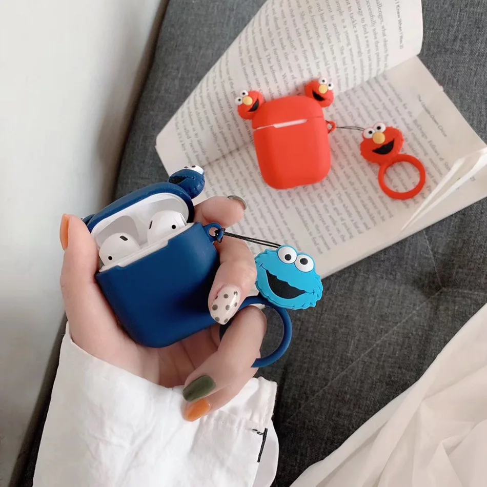 

For AirPods 1/2 Case Cute Earphone Cases For Apple Airpods 2 Funny Ear Cartoon Pattern Protect Cover with Finger Ring Strap