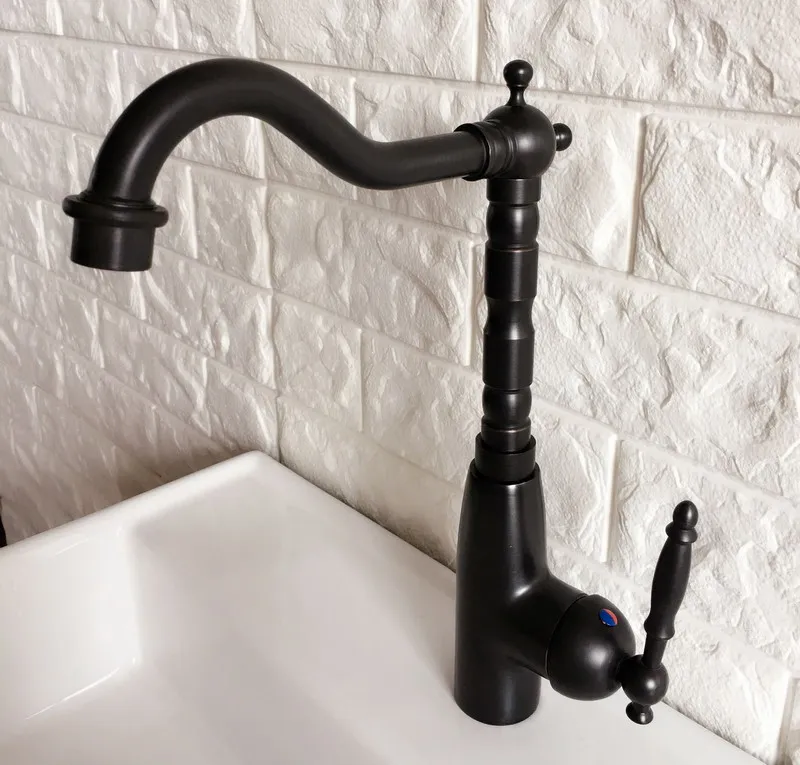Kitchen Wet Bar Bathroom Vessel Sink Faucet Black Oil Rubbed Bronze One Handle Swivel Spout Mixer Tap Single Hole mnf371