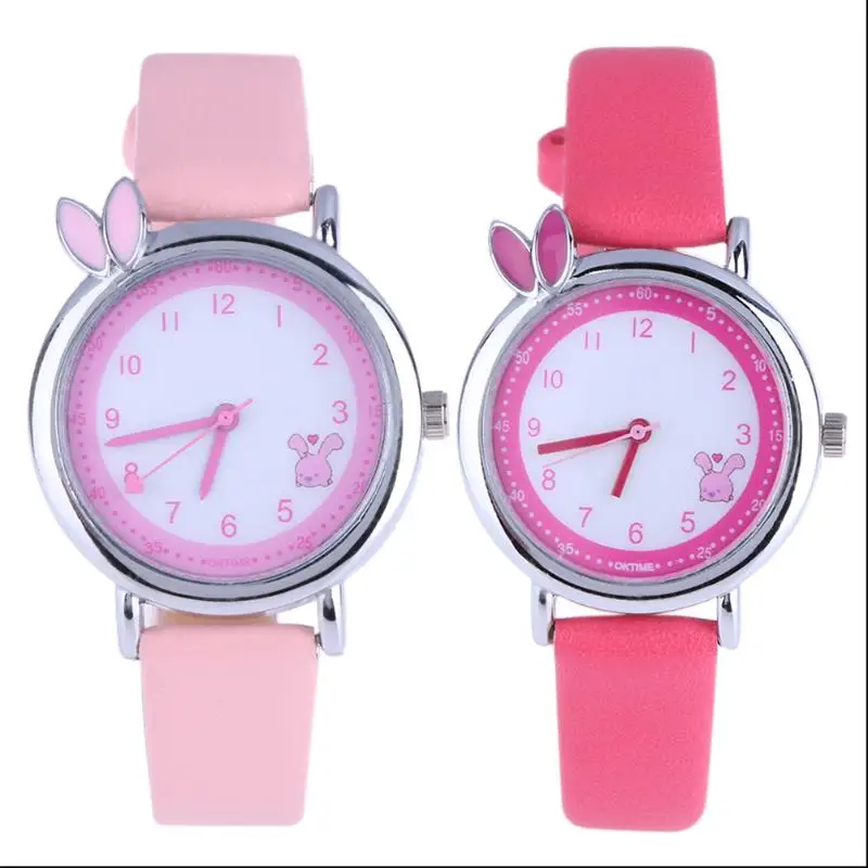 Cartoon Rabbit Girl Watch Pink Red Children Girls Student Cute Quartz