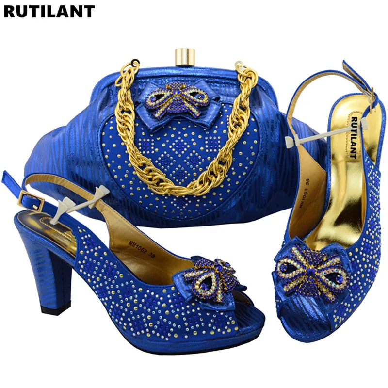 

New Fashion Sexy Shoes and Bag Set African Sets 2018 Ladies Italian Shoes and Bag Set Decorated with Rhinestone Nigerian Shoes