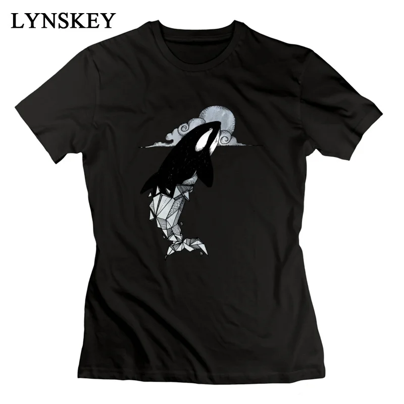 LYNSKEY Orcinus orca geometric O-Neck Women's T-Shirts Summer Autumn Street Tops Shirt Brand 100% Cotton Custom Sweatshirts white