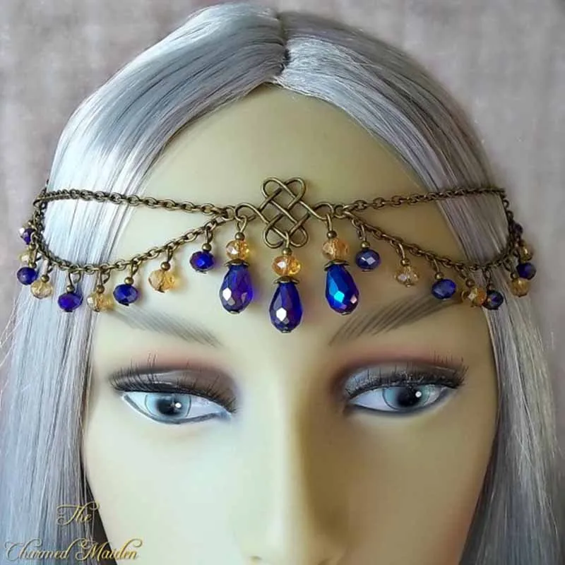 Classic Women Forehead Jewelry Headpiece Multilayer Crystal Head Chain