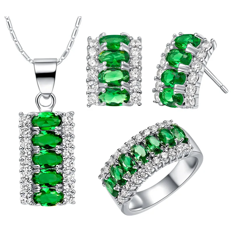 

Pendant necklace Earrings ring 925 silver suits suit European and pop long I crystal suit for women sterling-silver- grade