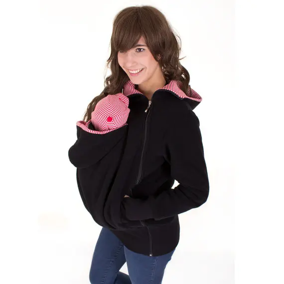 3 в 1; куртка-кенгуру для малышей; флисовая толстовка с капюшоном; Цвет антрацитово-мятный в горошек; детская одежда с капюшоном для беременных; Cosmama - Цвет: black