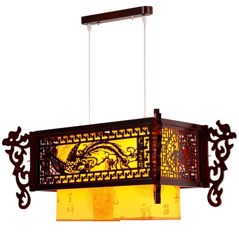 Chinese Solid wood pendant lamp living room sheepskin antique wooden