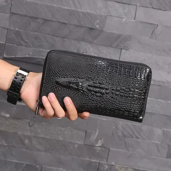 

Kaisiludi wallet, long zipper, leather crocodile print, business, large hand, male and female, Universal handbags.