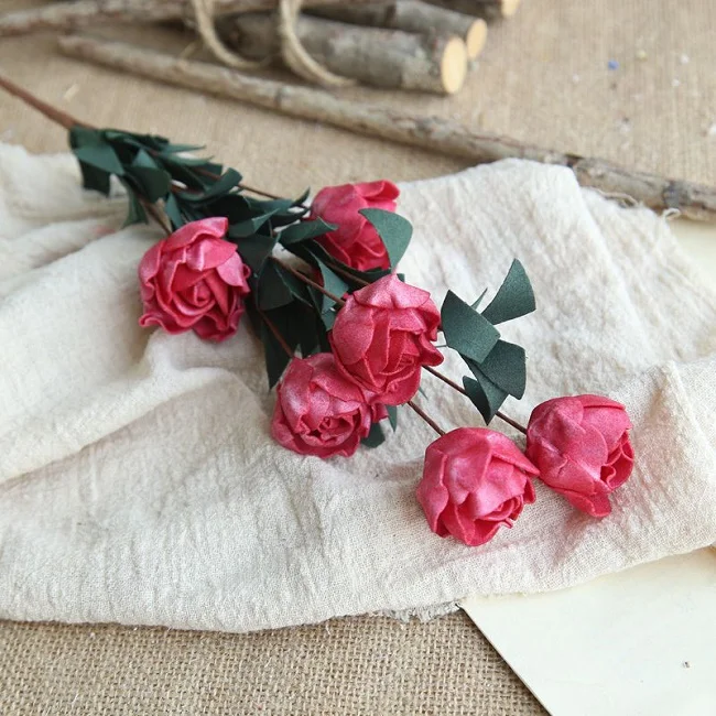 Искусственные из ПЭ розы ветки свадебные и вечерние декоративные принадлежности украшения для дома и офиса 6 цветов 6A1265 - Цвет: 5