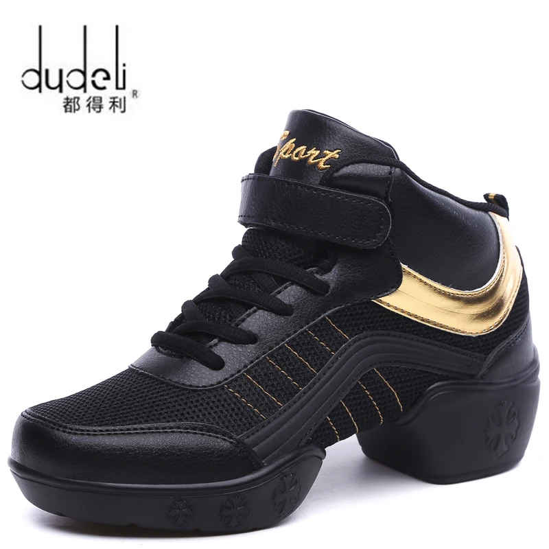 DUDELI/Новинка; Танцевальная обувь для женщин; спортивная мягкая дышащая женская обувь для тренировок; Современная обувь для джазовых танцев; кроссовки; zapatillas - Цвет: blk gld