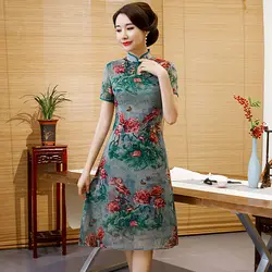 2019 Новое модное Платье До Колена Cheongsam в китайском стиле с воротником-стойкой женское летнее платье Ципао тонкие Вечерние платья Vestido M-4XL