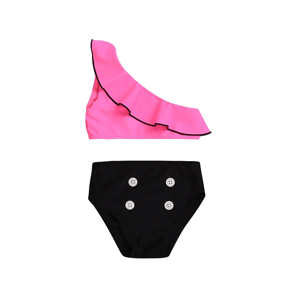 Летний детский купальный костюм из 2 предметов для маленьких девочек, бикини с открытыми плечами, купальный костюм с оборками для маленьких девочек, пляжный купальный костюм для малышей - Цвет: Pink 12M