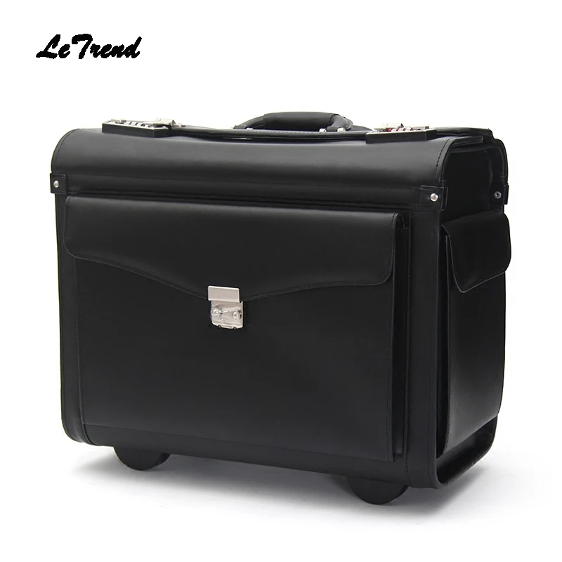 Letrend Genuine Leather Pilot Rolling Luggage Casters Cabin Wheel