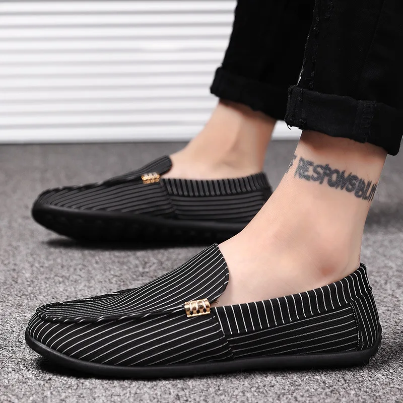

Spring Breathable Men's Casual Shoes 2019 Fashion Striped Canvas Men's Shoes Comfortable Wear Men's Flat Shoes Luxury Brand