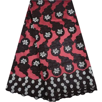 

2018 Latest Black+Red African Cotton Swiss Voile Lace Fabric High Quality African Swiss Voile Lace In Switzerland S1384