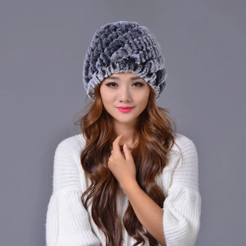 

Winter Rabbit Fur Hats for Girls Skull Cap Skullies Beanies Women Hat Warm Knitted Caps Fur Casual Cute Female Cap Lady Hats