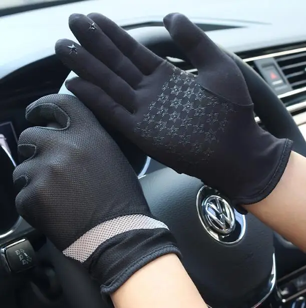 

Men's spring summer thin elastic striped short gloves male summer sunscreen full palm touchscreen driving glove R1243