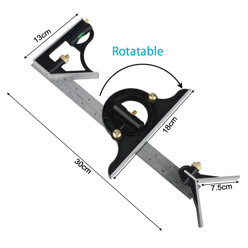 300 мм Многофункциональная портативная комбинированная квадратная угловая линейка из нержавеющей стальной транспортир измерительный Столярный инструмент инструменты