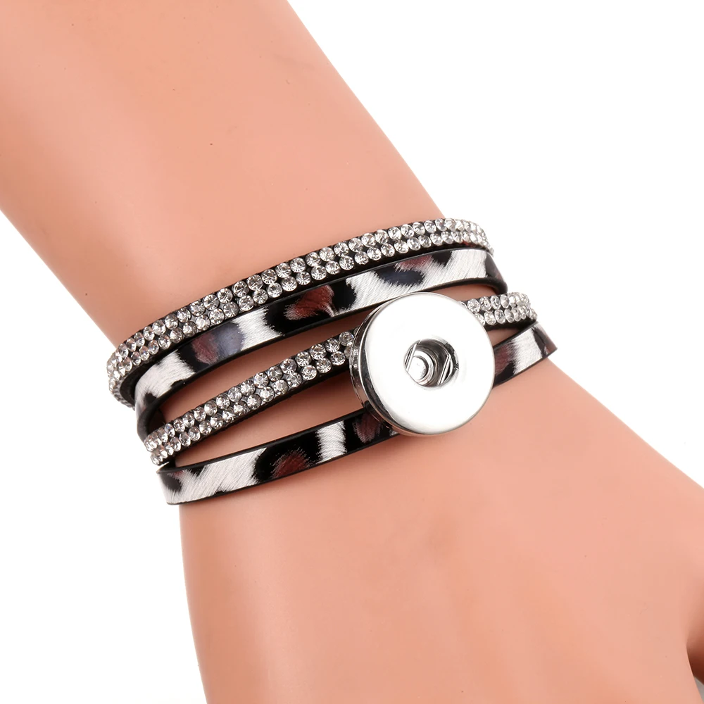 Ювелирный браслет на кнопке 18 мм кожаный браслет на застежке многослойный богемный Леопардовый кожаный браслет
