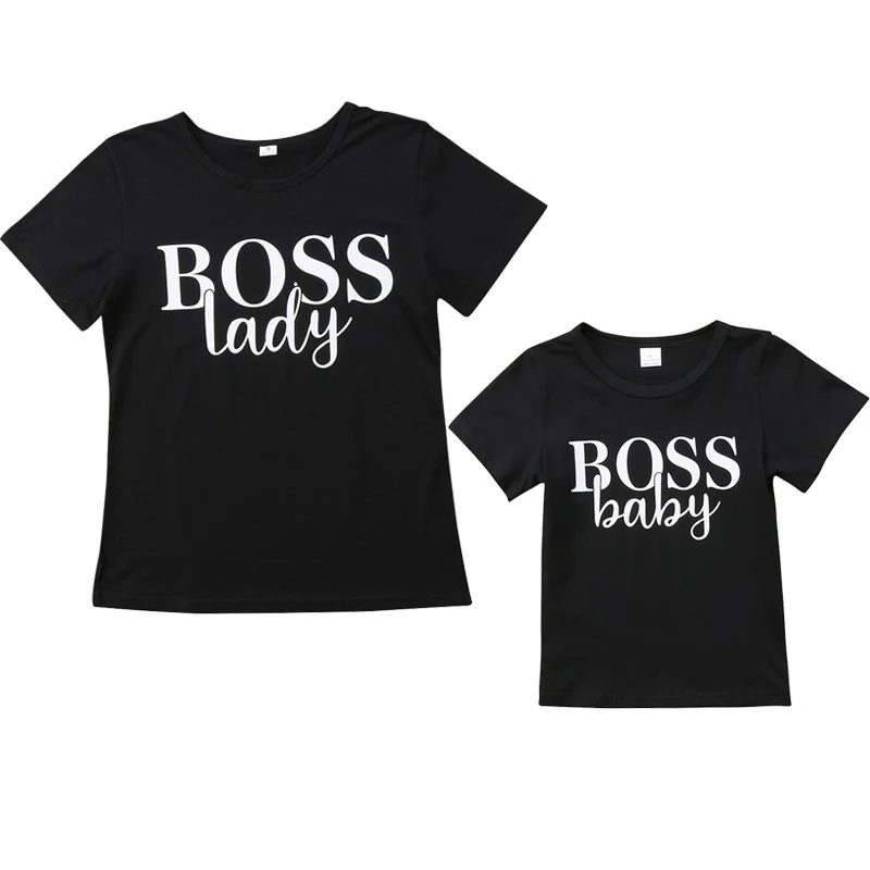 

2018 New Mother and Kids T-shirt Family Match Clothes Short Sleeve Boss Lady Boss Baby Cotton T-shirt Tee Tops Outfits Summer