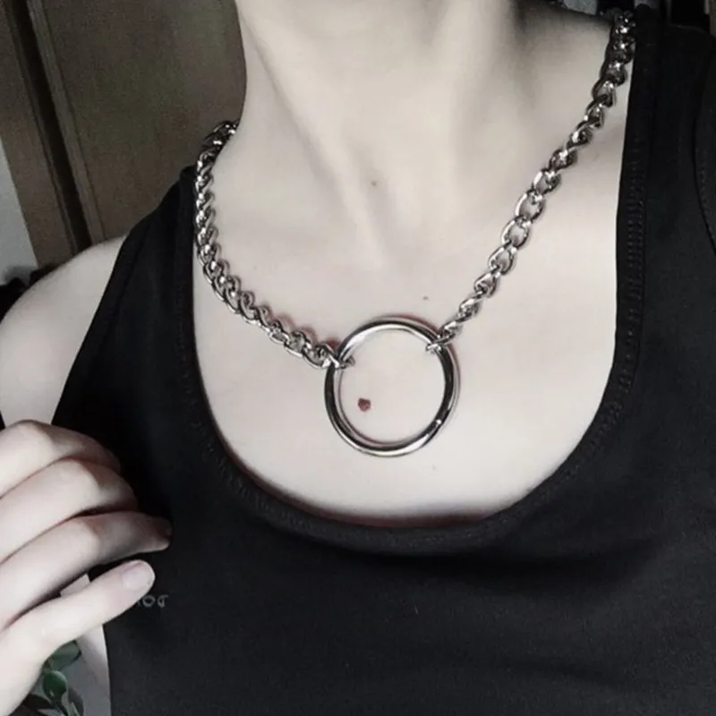 Xileg Cool Handmade Silver Chain Lock Pendant Choker Necklaces For Women Men Girl Punk Gothic Chains O Round Pendant Collar Necklace Jewelry Foretadrenaline Com