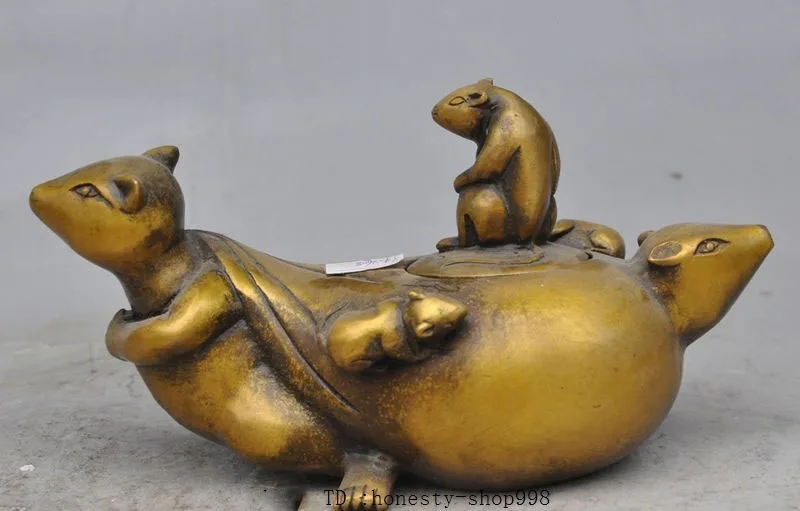 

christmas Old Chinese Bronze Wealth Moneybag Mouse Lucky statue Wine TeaPot Flagon Pot halloween