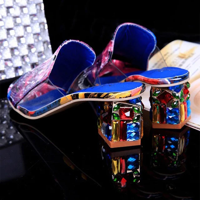 KarinLuna 2018 brand large sizes 34-41 Colorful Rhinestone crystals Heels peep Toe Summer womens Shoes Woman Sandals slippers -