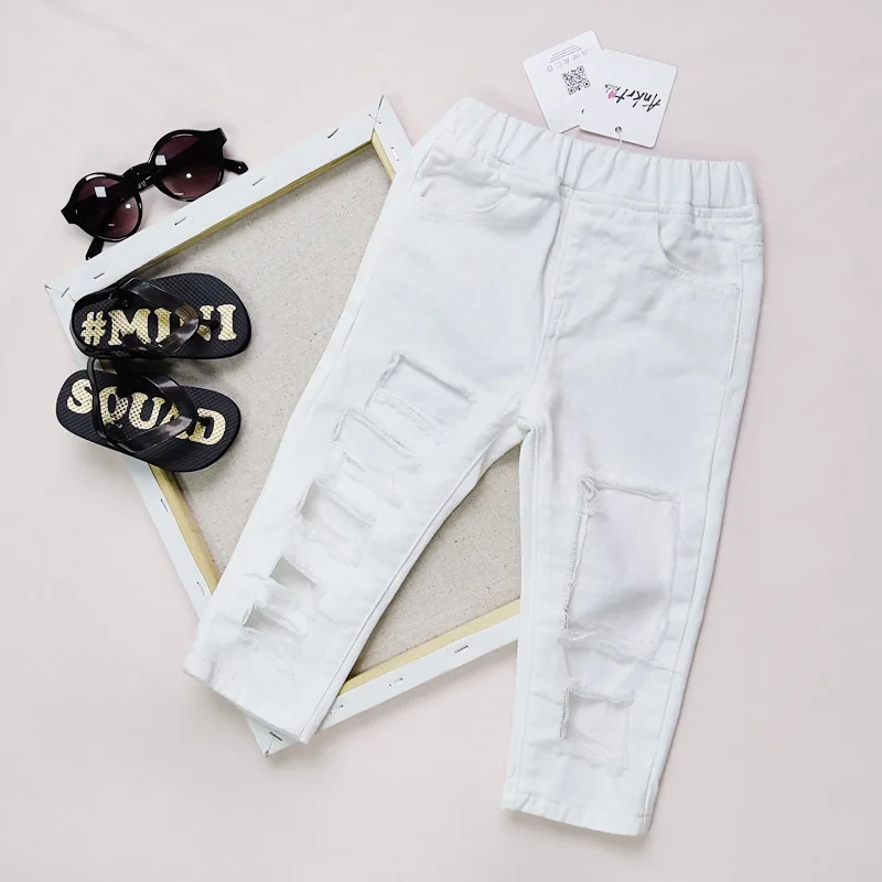 ANKRT 19 новые летние детские штаны для мальчиков и девочек с большими отверстиями, кулоны А-Tide; джинсы для мальчиков; Белые куртки-пуховики на рваные Jeans.12M-6 T