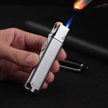 

Refillable Gas Lighters Grinding Wheel Inflatable Windproof Lighter Metal Personality Ultra-thin Fixed Fire Cigarette Lighter