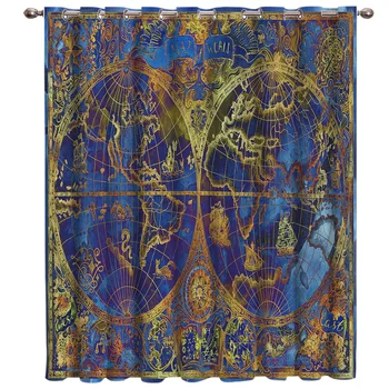 

Blue Map Navigation Map Retro Window Treatments Curtains Valance Room Curtains Large Window Curtain Rod Living Room Decor