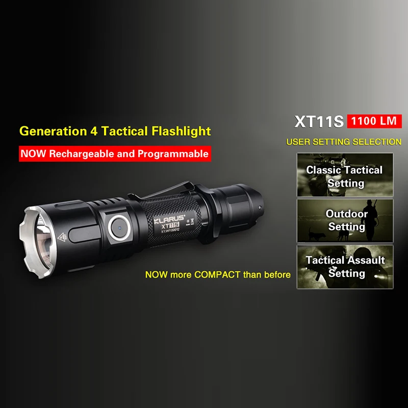 

Klarus XT11S Tactical Flashlight CREE XP-L HI V3 max 1100 lumen outdoor torch beam throw 330meter with 18650 2600mAh battery