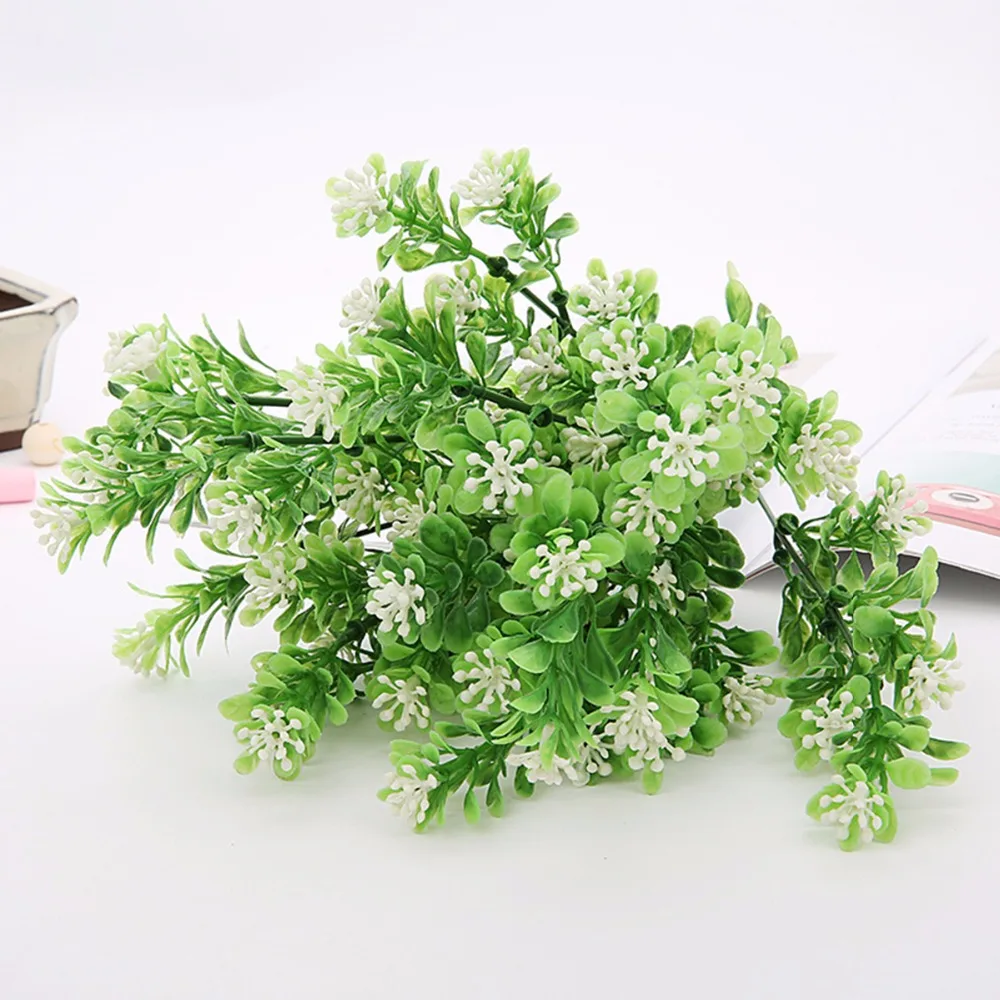 Description Picture 4 of item1pc Artificial Flowers with Leaf Green Grass Plastic Plants Fake Leaf Foliage Bush for Home Wedding Decoration Party Supplies