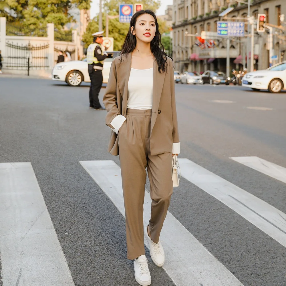 

Set female 2019 autumn new casual fashion suit jacket elegant temperament trousers wild solid two-piece suit
