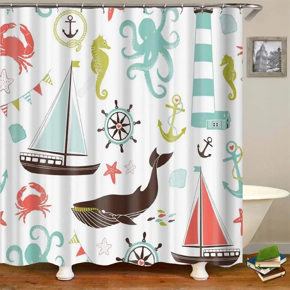 Дети Cartooon Ванная комната Душ шторы модный дизайн сова кактус якорь штора для ванной шторка для ванной - Цвет: z0049