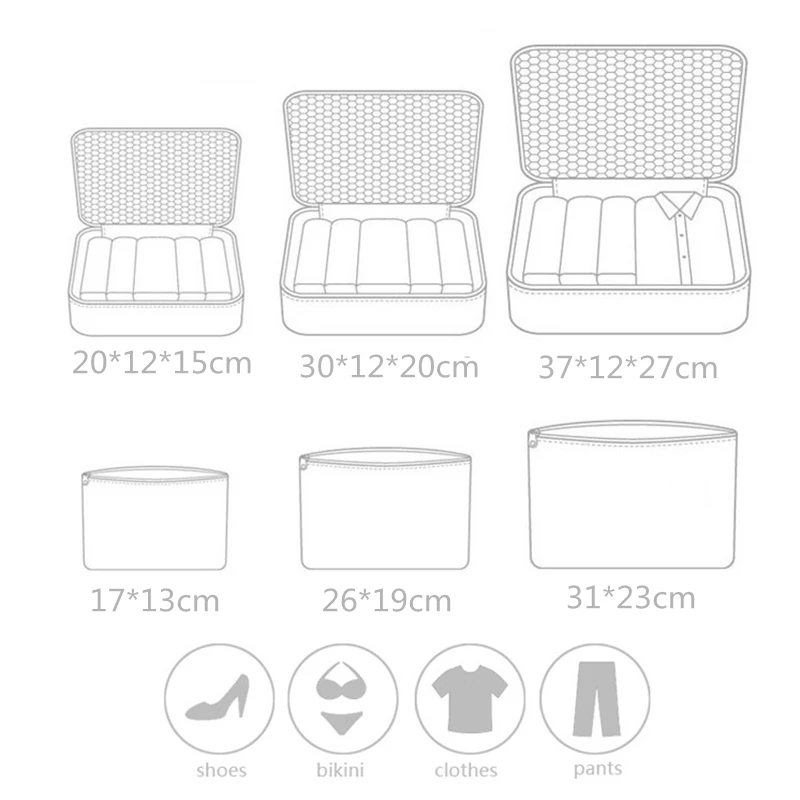 6PCS/Set Oxford Travel Mesh Bag In Bag Luggage Organizer Packing Cube Organiser for Clothing Cosmetic Organizer Make Up Bags 6PCS/Set Oxford Travel Mesh Bag In Bag Luggage Organizer Packing Cube Organiser for Clothing Cosmetic Organizer Make Up Bags