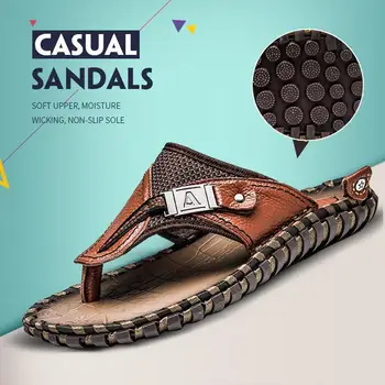 

2020 Luxury New Quality Leather Non-slip Slippers Men Beach Sandals Comfortable Summer Shoes Classic Fashion Men Flip Flops 1.8a