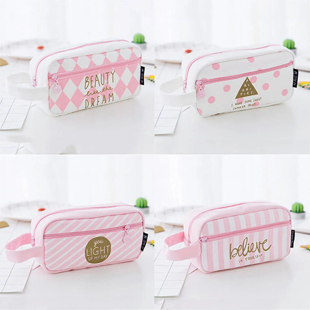 Высокое качество Kawaii розовый холст пенал большой емкости Pencilcase карандаш сумка школа Канцелярские питания