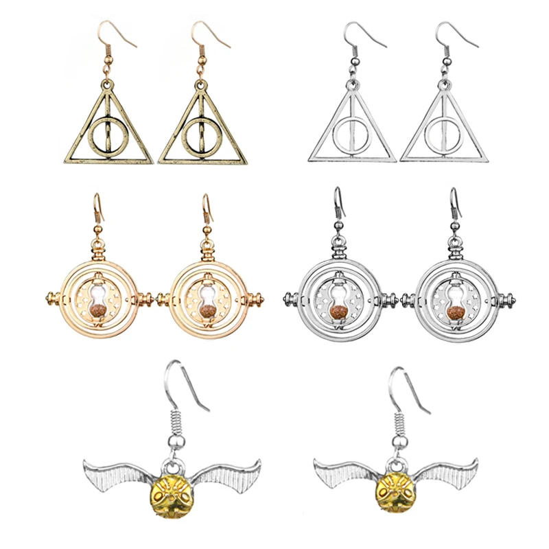 

Deathly Hallows Golden Snitch Harry P Earrings Charm Silver & Gold Color Hogwarts Earrings for women wedding Jewelry Party Gifts