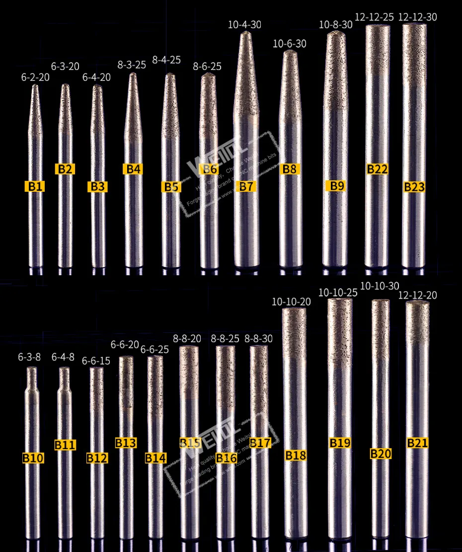 Weitol 6 мм/8 мм хвостовик Камень Гравировка Биты спеченные Инструменты для резьбы по камню алмазные фрезы ЧПУ фрезы