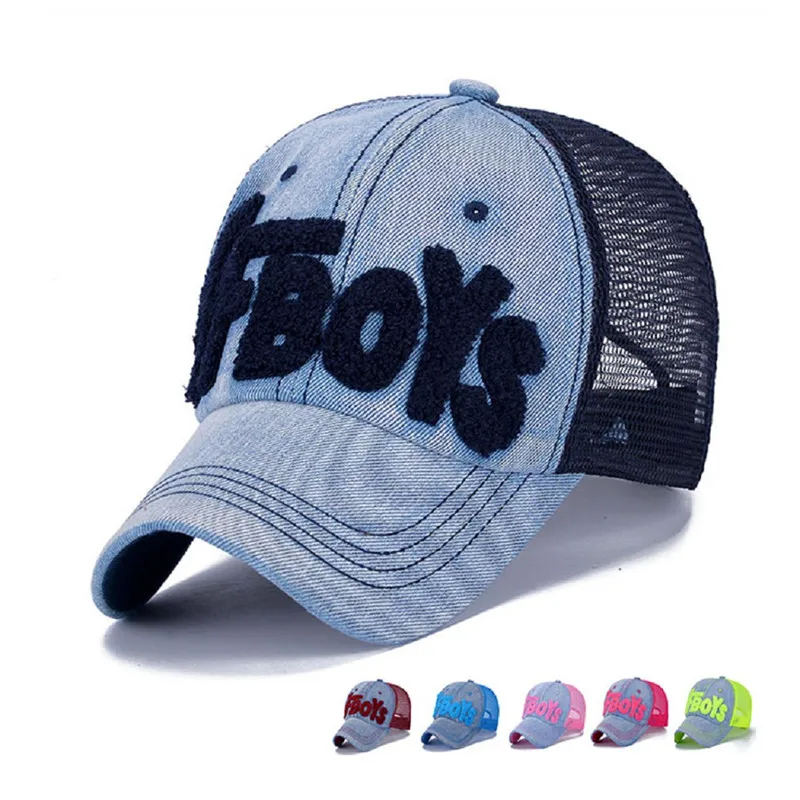 

New Casual Adjustable Embroidery Denim Baseball Caps Letter TFBOYS Pattern Net Mesh Hats Unisex