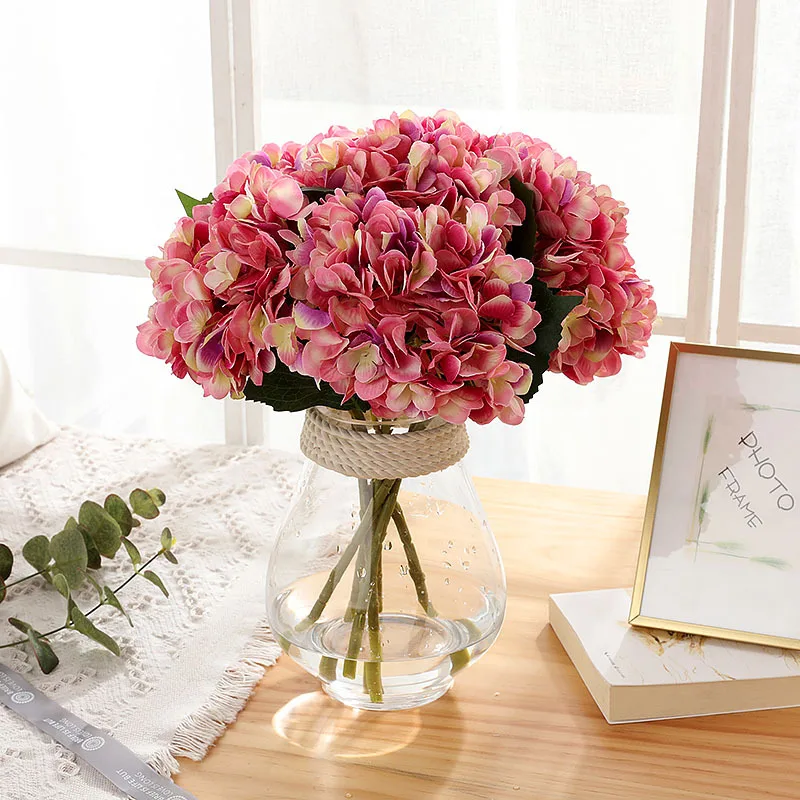 Искусственные цветы из шелка гортензии поддельные цветы для украшения дома сада один розовый цветок гортензии для свадебной вечеринки