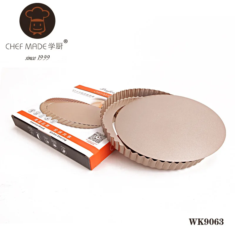 High Quality WK9063 golden 9 5 inch nonstick live bottom tart pan round pie pan baking