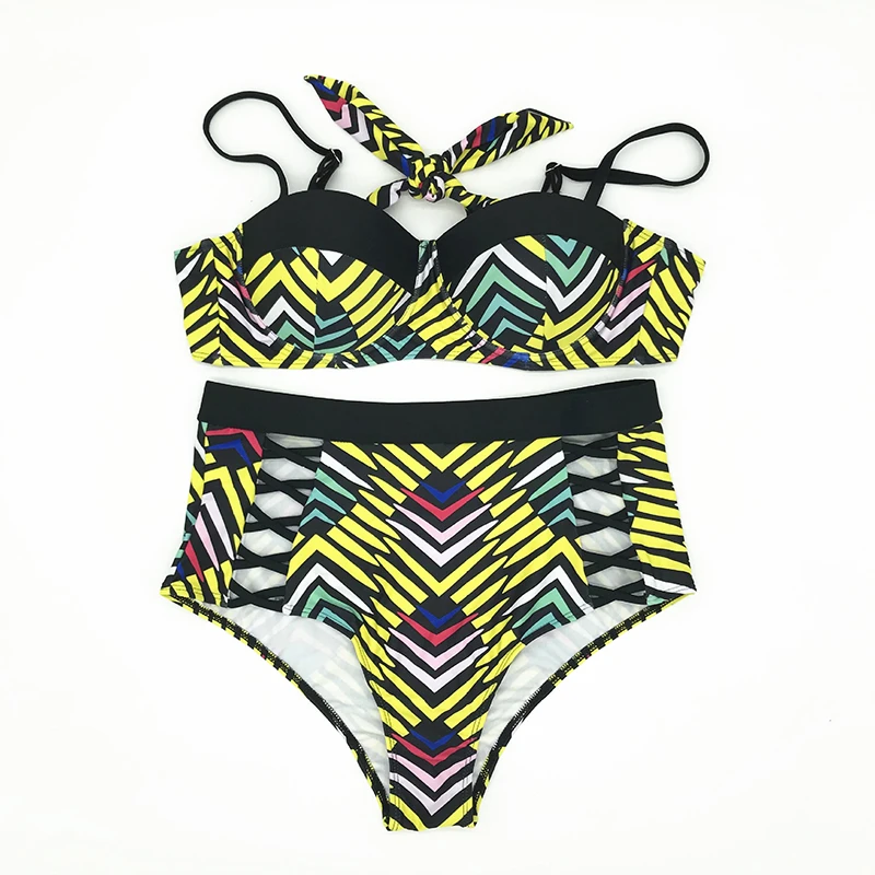 Billige Sexy Bikinis Plus Größe Retro Druck Badeanzug Frauen Bademode Große Brust Push Up Brazilian badeanzug Maillot de Bain Femme 4XL