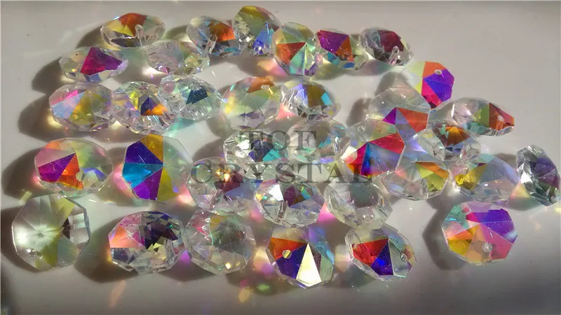 400 шт 14 мм из цветного стекла Восьмиугольные кристаллы в 1 отверстие/2 отверстия