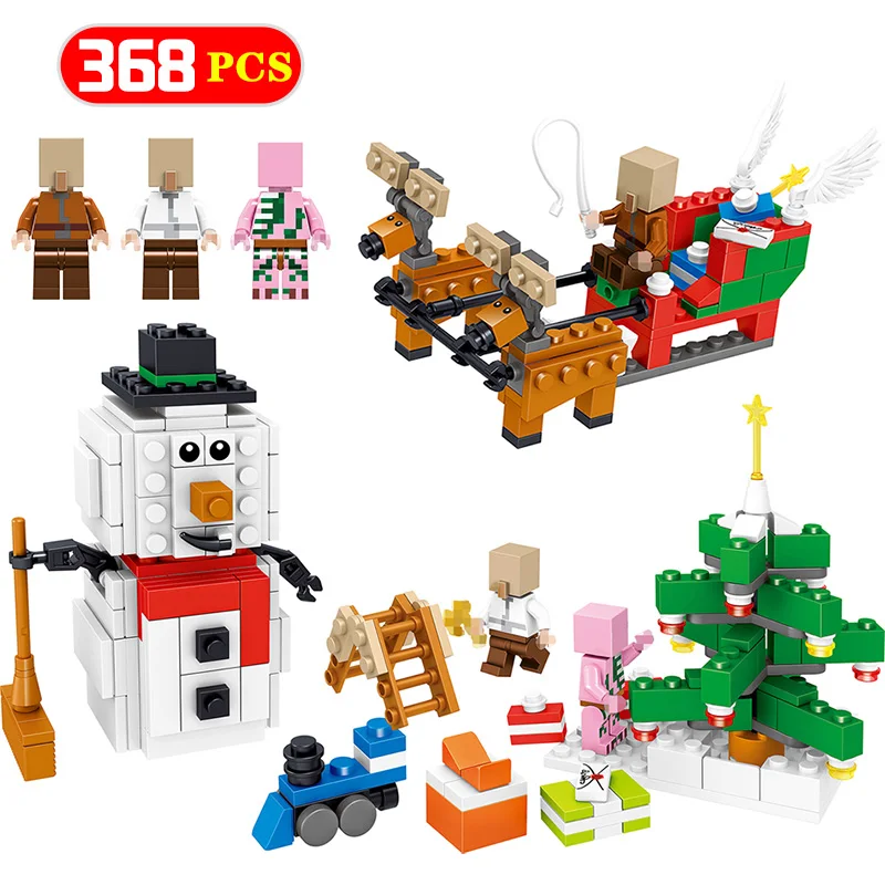 

368PCS Winter Christmas Series Bricks Kits Compatible Legoed Tree Snowman Santa Figures Building Blocks Enlighten Kids Toys